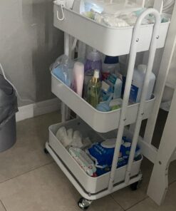 SimpleHouseware Heavy Duty 3-Tier Metal Utility Rolling Cart, White 31 71oxSFDHAIL