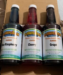 Hawaiian Shaved Ice Syrup Assortment, 3 - 16oz Bottles Of The Most Popular Flavors: Cherry, Grape, Blue Raspberry. Perfect For Shaved ice, Snow Cones, Sodas, Ice Pops, and Slushies. Allergy-friendly 16 Fl Oz (Pack of 3) 25 71ozgjngblL
