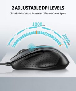 TECKNET USB Wired Mouse, 6-Button Corded Mouse with 2 Adjustable DPI, Optical Computer Mouse with Ergonomic Design and 5FT Cord for Laptop, Chromebook, PC, Desktop, Mac, Notebook-Gray GRAY 20 71p2AlcSmBL