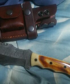 Moorhaus Handmade Damascus Burnt Camel Bone Tracker Knife with Leather Case 15 71p3EoADueL