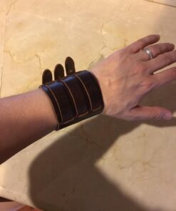 HZMAN Mens Genuine Leather Wide Triple Strap Cuff Wrap Gauntlet Wristband Buckle Fastening Arm Armor Cuff Brown 26 71p4VvtgRxL