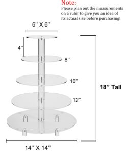 Jusalpha Large 5-Tier Acrylic Round Wedding Cake Stand/Cupcake Stand Tower/Dessert Stand/Pastry Serving Platter/Food Display Stand (5RF) Large 5 Tier with Base 24 71p4dO7qU1L