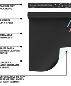 Kassa X-Large Chalkboard Wallpaper - Clear | 1.4ft x 6.5ft Adhesive Paper Roll | Includes 3 Markers & Eraser Cloth | Peel & Stick on a Wall, Table & Desk | Ideal for Use at Home, School, Office & More Black 35 71p64PVP7vL