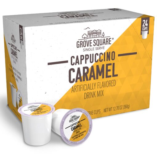 Grove Square Cappuccino Pods, Caramel, Single Serve (Pack of 24) (Packaging May Vary) 24 Count (Pack of 1)