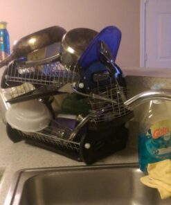 Home Basics Plastic 2-Tier Dish Drainer Rack, Air Drying and Organizing Dishes, Side Mounted Cutlery Holder, Black 21 71p7sNz M3L