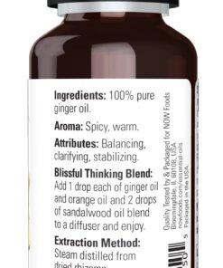 NOW Essential Oils, Ginger Oil, Spicy Aromatherapy Scent, Steam Distilled, 100% Pure, Vegan, Child Resistant Cap, 1-Ounce 11 71p9ArcHdKL