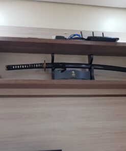 Handmade Sword - Fully Functional Samurai Katana Sword, 1045 Carbon Steel, Hand Forged Heat Tempered, Full Tang, Sharp, Brass Musashi Tsuba, Black Scabbard 35 71p9bAqSRuL
