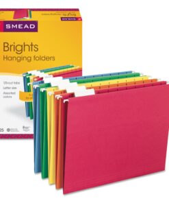 Smead Standard Hanging File Folders, 25 Count, Assorted Primaries, 1/5-Cut Adjustable Tabs, Letter Size (64059) Assorted Primary Colors File Folder