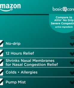 Amazon Basic Care No Drip Severe Congestion Nasal Pump Mist Spray, 12 Hour Relief, Oxymetazoline HCl, Maximum Strength Plus Menthol, Steroid Free, 1 Fluid Ounce No Drip Menthol 20 71p9zJYv9jS