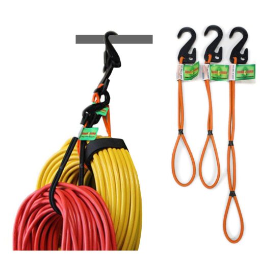 Hook & Hang Bungee Cords - Storage & Organization Cords - Hang Hoses, Cords, Ladders, Bikes, Tools & More. an Incredible Organizer! (3 PK , Orange) 3 Pack (1) 18" & (2) 14" Cords