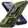 DEERLAMN for iPhone 12 Case,iPhone 12 Pro Case with Slide Camera Cover+Screen Protector(2 Packs),Rotated Ring Kickstand Military Grade Shockproof Protective Cover-Olive Green iPhone 12/12 Pro 6.1 Olive Green 45 71pD0UtsVgL