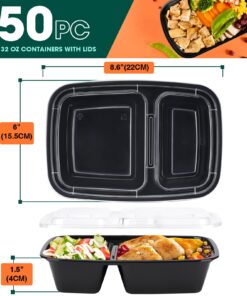 Glotoch 50 Pack 32 oz Meal Prep Containers Reusable, 2 Compartment Food Containers with Lids To Go Containers, Black Plastic Containers for Lunch-Microwave, Freezer, Dishwasher Safe, Eco-Friendly 32OZ 20 71pEeorSRRL