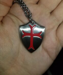 HZMAN Knights Templar Cross Joshua 1:9 Shield Stainless Steel Pendant Necklace with 22+2 inch Chain Silver Red 23 71pG1CRmOSL