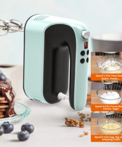 Yomelo 9-Speed Digital Hand Mixer Electric, 400W DC Motor with Snap-On Storage Case, Touch Button, Turbo Boost, 5 Stainless Steel Baking Handheld Accessories, Flat Beaters, Dough Hooks, Whisk (Ice Blue) Ice Blue 27 71pImiDokpL 1
