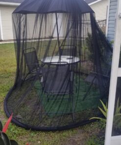 HomeRoots 9' Patio Umbrella Outdoor Table Bug Screen Mesh Black Mosquito Net Canopy Curtains Adjustable Enclosure Large Umbrella Hanging Tent 100% Polyester Light Weight Mosquito Netting 39 71pJ3wry4hL
