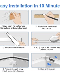 125in Cord Hider/Cover Wall - Yecaye One-Cord Channel Cable Concealer - Easy Install Cable Management System for Max 2 Small Wires, Cable Raceway Home Office, 8X L15.7in W0.59in H0.4in, White 31 71pJ5L74ZeL