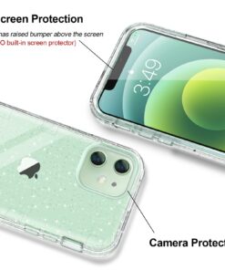 Anuck Case for iPhone 12 Case, for iPhone 12 Pro Case, Clear Glitter Heavy Duty Defender Phone Case 3 Layer Shockproof Full-Body Protective Case Hard PC Shell & Soft TPU Bumper Cover - Clear Glitter 11 71pJc3xDWoL