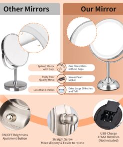 VESAUR 10" Extra Large and 17" Tall Lighted Makeup Mirror, 1X/5X Magnifying Vanity Mirror with 3 Colors Dimmable, 52 Premium LED Lights, 360° Rotation Table Mirror 2 Power Supply, Pearl Nickel XX-Large 36 71pJpNRUORL