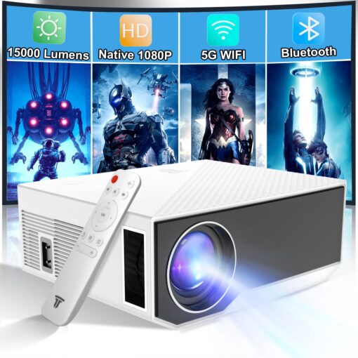 Projector with Wifi and Bluetooth, Wielio 500 ANSI Native 1080P Projector 15000 Lumen 4K Portable Home Video Projector Compatible with Iphone Android Phone/TV Stick/PS5/PC/Laptop 30-300 inch