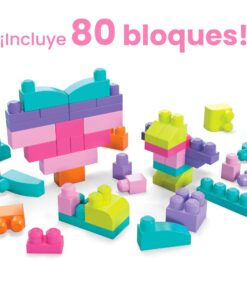 MEGA BLOKS Fisher-Price Toddler Block Toys, Big Building Bag with 80 Pieces and Storage Bag, Pink, Gift Ideas for Kids Age 1+ Years Pink Bag 21 71pMwzl50ML