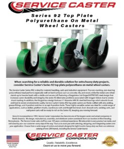 Extra Heavy Duty Kingpinless 6” x 3” Green Polyurethane Tread on Metal Core Caster Set - 2 Swivel with Brakes/2 Swivel - 8,000 lbs. Total Capacity - Service Caster Brand - Set of 4 6" Wheel 4 Swivel w/2 Side Lock Brakes 11 71pRFFQN1L 1