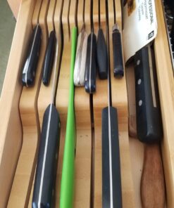 In-Drawer Knife Block Organizer - Bamboo Wood Drawer Knife Organizer - Holds 5 Long + 6 Short Knives (Not Included) - Store Knives with Blades Pointing Down Natural 49 71pRIQsltKL