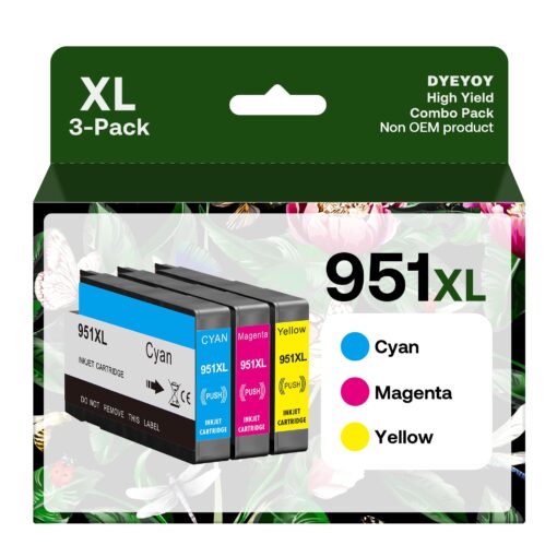 951XL Ink Cartridges Compatible Replacement for HP 951XL Ink Cartridges Combo Pack High Yield use with OfficeJet Pro 8610 8600 8615 8620 8625 276dw 251dw (1 Cyan, 1 Magenta, 1 Yellow, 3 Pack)