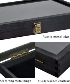 MOOCA Wood Tempered Glass Top Jewelry Display Case Accessories Storage Box with Metal Clasp, Wooden Jewelry Tray for Collectibles, Home Organization, Black 11 71pTH4xfx9L