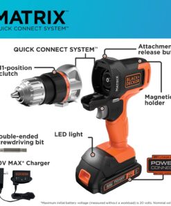 BLACK+DECKER 20V MAX Matrix Cordless Drill/Driver (BDCDMT120C), Drill Kit (Orange) Drill Kit (Orange) 19 71pTVymw6ES
