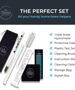 Chefast Triple-Scale Hydrometer Kit with Plastic Test Jar for Wine, Beer, Mead and Kombucha - Alcohol Tester, Hydrometer Alcohol, ABV, Brix and Gravity Tester - Home Brewing Supplies, 0-200 Proof Hydrometer with Plastic Cylinder Test Jar 16 71pV9WyQbgL