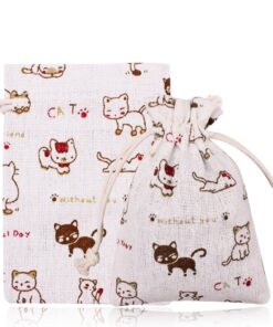 Amariver 24 Pcs Cute Cat Burlap Drawstring Bag Double Drawstring Linen Bags Reusable Linen Pouches, Perfect for Jewelry Pouch, Wedding Birthday Parties Favor, Gift/Candy Bags, Set of 24 12 71pWBmAVbzL