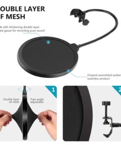 Neewer Professional Microphone Pop Filter Shield Compatible with Blue Yeti and Any Other Microphone, Dual Layered Wind Pop Screen With A Flexible 360 Degree Gooseneck Clip Stabilizing Arm Standard Packaging 27 71pX6QzOXeL