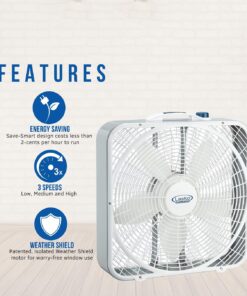Alternative view of Lasko 20″ Weather-Shield Performance Box Fan-Features Innovative Wind Ring System for Up to 30% More Air, 20 Inch, 3720
