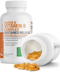 Bronson Super B Vitamin B Complex Sustained Slow Release (Vitamin B1, B2, B3, B6, B9 - Folic Acid, B12) Contains All B Vitamins 100 Tablets Unflavored 100 Count (Pack of 1) 19 71paYqhleTL