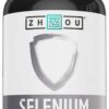 Zhou Selenium 200mcg | for Thyroid, Prostate and Heart Health | Essential Trace Mineral with Superior Absorption | No Yeast | 100 Veg Caps Unflavored 100 Count (Pack of 1) 21 71paodKod5L