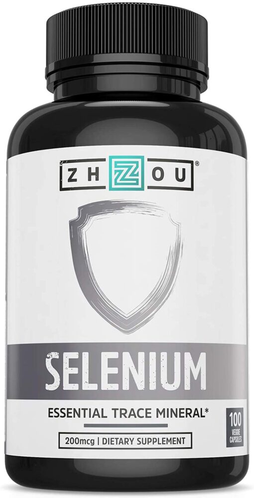 Zhou Selenium 200mcg | for Thyroid, Prostate and Heart Health | Essential Trace Mineral with Superior Absorption | No Yeast | 100 Veg Caps Unflavored 100 Count (Pack of 1)