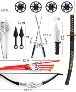 Liberty Imports Ninja Warrior Bow and Arrow Archery Set with Katana Sword, Sai, Melee Toy Weapons for Kids Pretend Role Play Equipment, Cosplay, Costume Accessories 18 71pcvBjhT6L