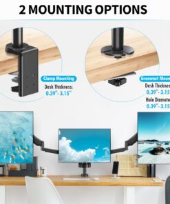 MOUNTUP Triple Monitor Stand Mount - 3 Monitor Desk Mount for Computer Screens Up to 27 inch, Triple Monitor Arm with Gas Spring, Heavy Duty Monitor Stand, Each Arm Holds Up to 17.6 lbs, MU0006 Black 30 71pgCwSQcJL