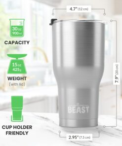 Beast 30 oz Tumbler Stainless Steel Vacuum Insulated Coffee Ice Cup Double Wall Travel Flask (Stainless Steel) 38 71pgo67spCL