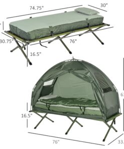 Outsunny Multifunctional Folding Camping Cots for Adults, Elevated Tent with Sleeping Bag, Thick Air Mattress Pad, Portable Single Sleeping Cot Camping Bed 25 71piFEwptwL