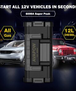 AVAPOW 6000A Car Battery Jump Starter(for All Gas or up to 12L Diesel) Powerful Starter with Dual USB Quick Charge and DC Output,12V Pack Built-in LED Bright Light 29 71pijhID6FL