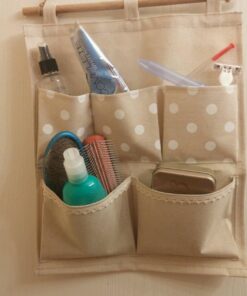 Homecube Linen Cotton Fabric Wall Door Cloth Hanging Storage Bag Case 5 Pocket Home Organizer (White Polka Dots) White 31 71pkFs41yHL