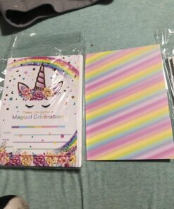 T-Antrix 24 Pcs Unicorn Invitations with 24 Envelopes, Double Sided Rainbow Glitter Unicorn Birthday Party Invitation Cards for Kids Birthday Baby Shower Unicorn Party Supplies 41 71plKHZWWL