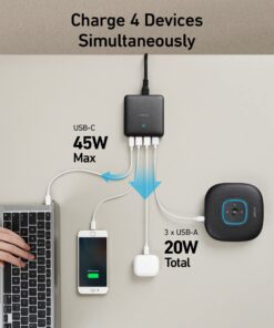 Alternative view of Anker 65W 4 Port PIQ 3.0 & GaN Fast Charger Adapter, PowerPort Atom III Slim Wall Charger - 45W USB C Port, Ideal for MacBook, Laptops, iPad Pro, iPhone, Galaxy, Pixel