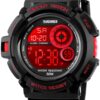 FANMIS Mens Military Multifunction Digital Watches 50M Water Resistant Electronic 7 Color LED Backlight Black Sports Watch red 60 71plilTxjmL