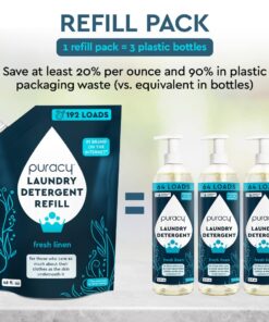 Puracy Liquid Laundry Detergent Refill - Natural, Scent-Free Gentle Liquid Concentrate Laundry Pouch with Stain Fighting Enzymes - (Fresh Linen, 16 fl oz, 64 Loads) Fresh Linen 16 Fl Oz (Pack of 1) 16 71pmBPObvjL