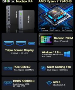 GMKtec Mini Gaming PC AMD Ryzen 9 7940HS 2TB PCIe4.0 SSD 32GB DDR5 5600 MHz RAM, Desktop Mini Computers Windows 11 pro, Radeon 780M Graphics, 2.5Gbps LAN, HDMI 2.1, 8K USB 4.0 11 71pmKnYPKTL 1
