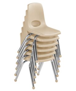 Factory Direct Partners 10363-SD 14" School Stack Chair, Stacking Student Seat with Chromed Steel Legs and Ball Glides for in-Home Learning or Classroom - Sand (6-Pack) 14 inch 16 71preTgCV7L