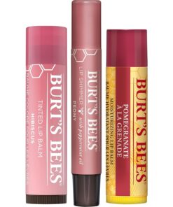 Burt's Bees Christmas Gifts, 3 Lip Care Stocking Stuffers Products, Mistletoe Kiss Set - Pomegranate Moisturizing Lip Balm, Hibiscus Tinted Lip Stain + Balm Duo & Peony Lip Shimmer Oil Stick (3-Pack) 14 71pswO9d L