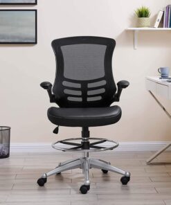 Modway Attainment Vinyl Drafting Chair - Drafting Stool With Flip-Up Arm in Black 31 71ptdgknGxL